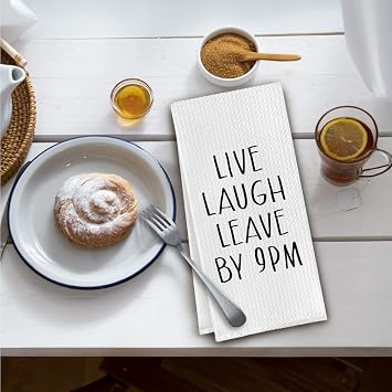 面白い 内向的 キッチンタオル、内向的 女性 男性 キッチン用ディッシュティータオル Live Laugh Leave by 9 PM 装飾ハンドタオル バスルーム用 16x24インチ