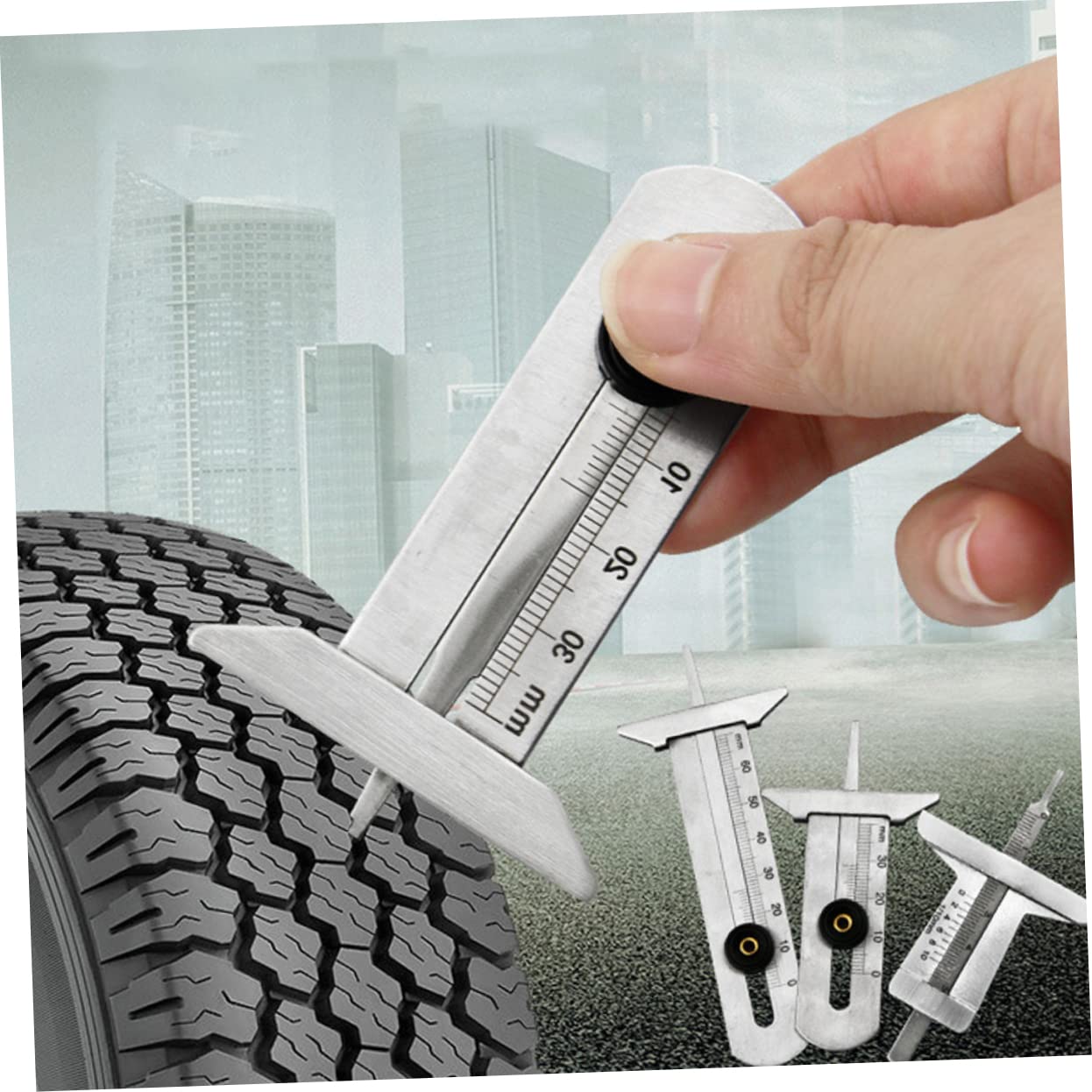 Stainless Steel Tire Tread Depth Gauge Tool Accurate Measurement for Tyre Inspection and Easy to Read for Car and Truck Use