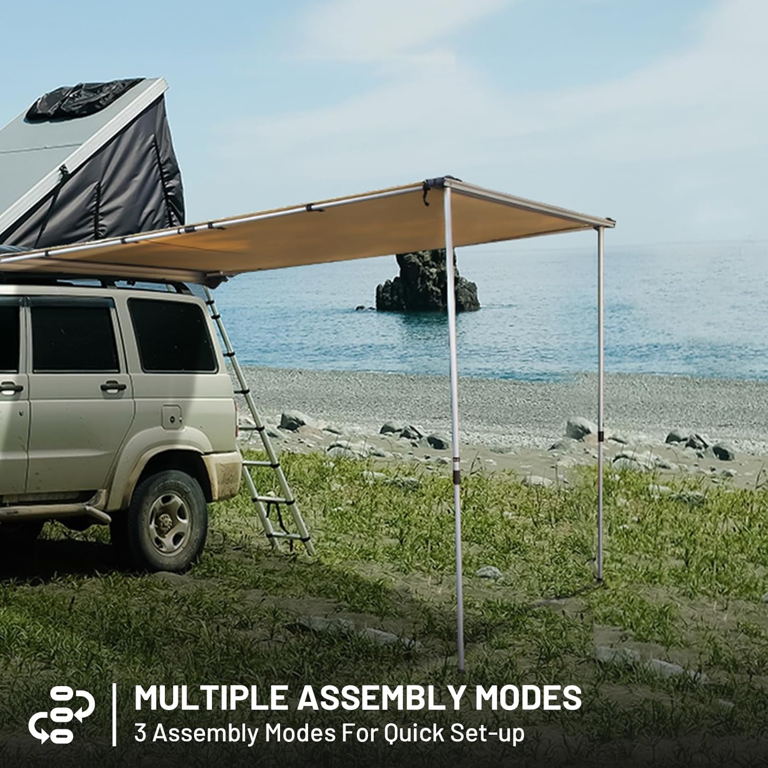 TIMBER RIDGE Car Awning Camper Awning 8.2X6.5ft Truck Awning Waterproof PU10000mm UV50+ Rooftop Overland Camping, Retractable Side Awning Awning Tent Shade for Car/SUV/Truck/Van, Beige TIMBER RIDGE Car Awning Camper Awning 8.2X6.5ft Truck Awning Waterproof PU10000mm UV50+ Rooftop Overland Camping, Retractable Side Awning Awning Tent Shade for Car/SUV/Truck/Van, Beige