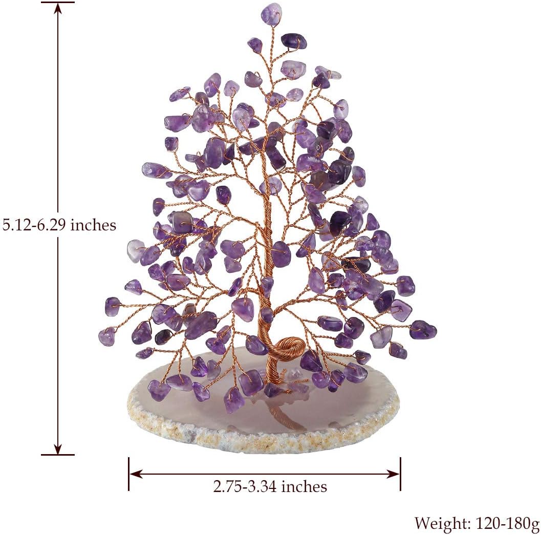 Top Plaza Amethyst Chakra Healing Crystals Copper Money Tree Wrapped On Natural Agate Slices Geode Base Luck Reiki Feng Shui Figurine Statue