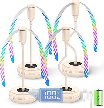 TriPole Fly Fans for Tables, Food Fans 2000mAh Rechargeable Table Fan Portable Fly Spinners with LED Display, 20H Runtime for Outdoor Picnic, BBQ Patio Parties, Camping, Kitchen, 4 Pack Beige