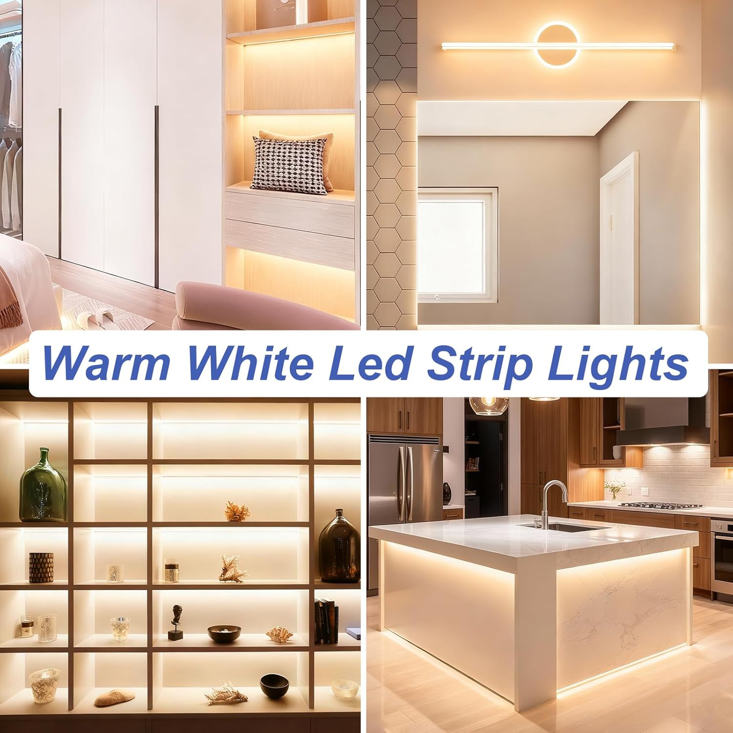 Warm White LED Strip Lights, 32.8ft Dimmable Bright Rope 3000K LED Light Strip, White 12V 600 LEDs Flexible Tape Lights for Bedroom, Mirror, Kitchen Decoration
