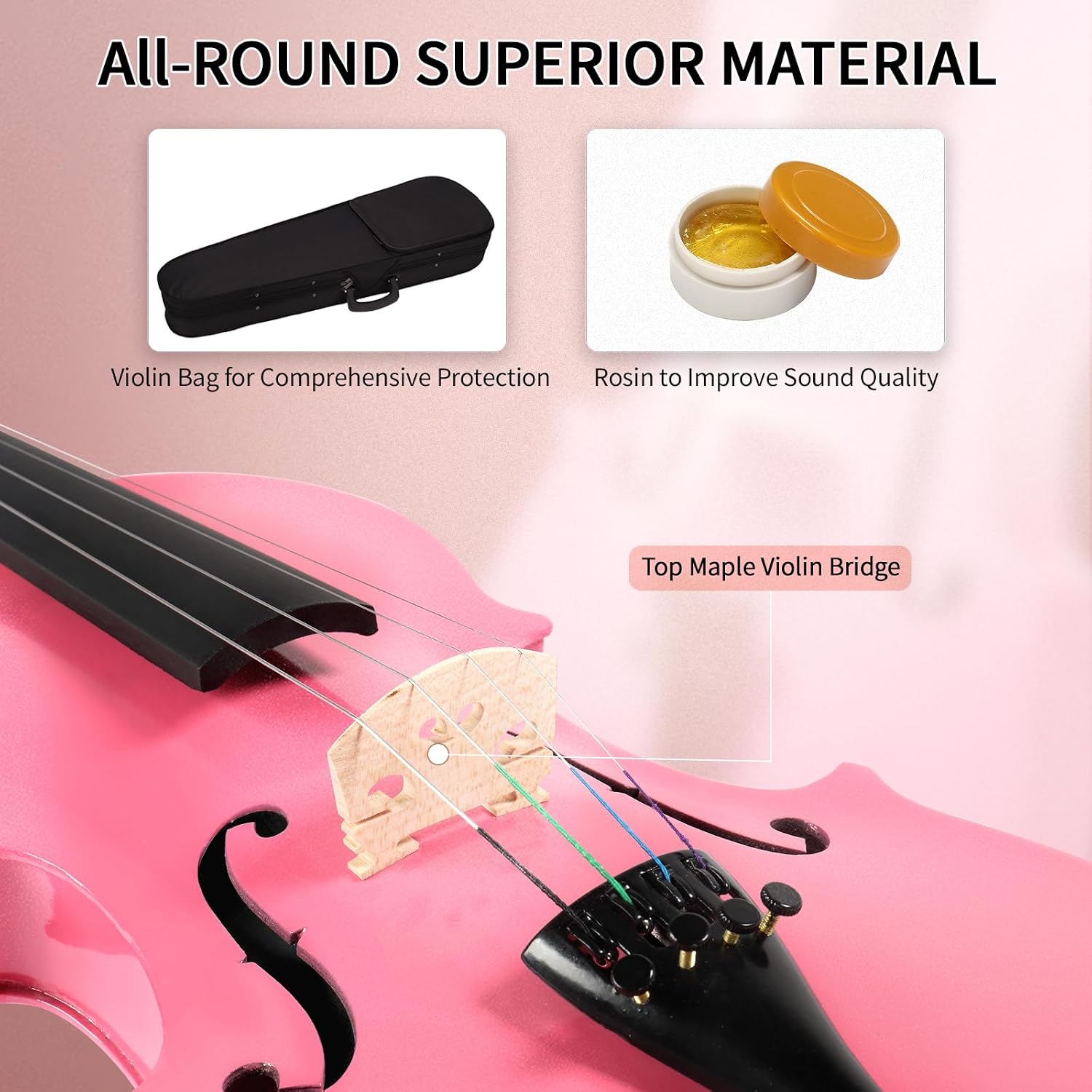 Ktaxon Violin for Beginners Students, Acoustic Violins 4/4, Full Size Fiddle Kit with Case, Bow, Rosin, Adult Teens Learners Age 11+ (Pink) thumbnail