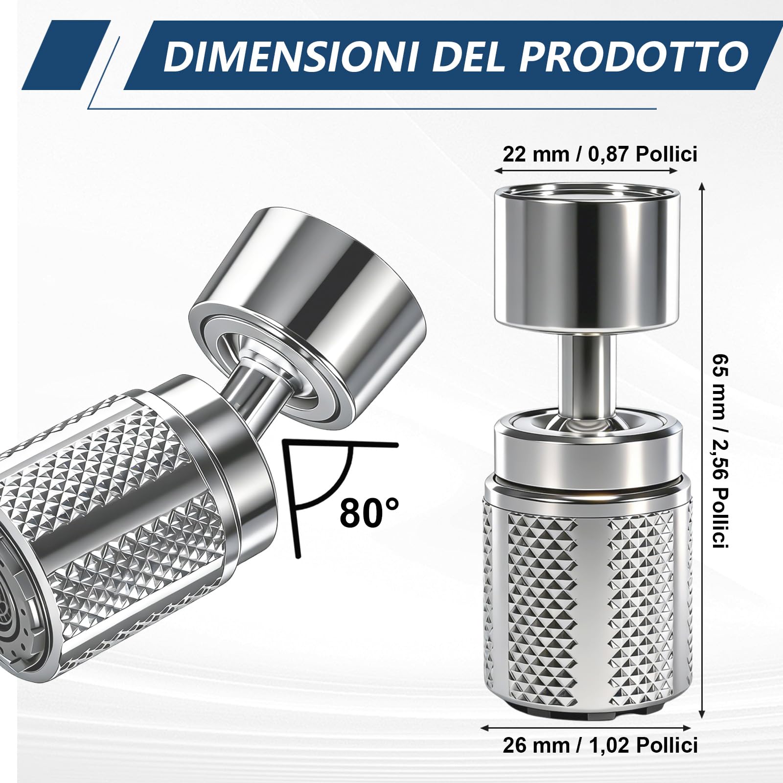Prolunga per rubinetto con testa doccia girevole regolabile