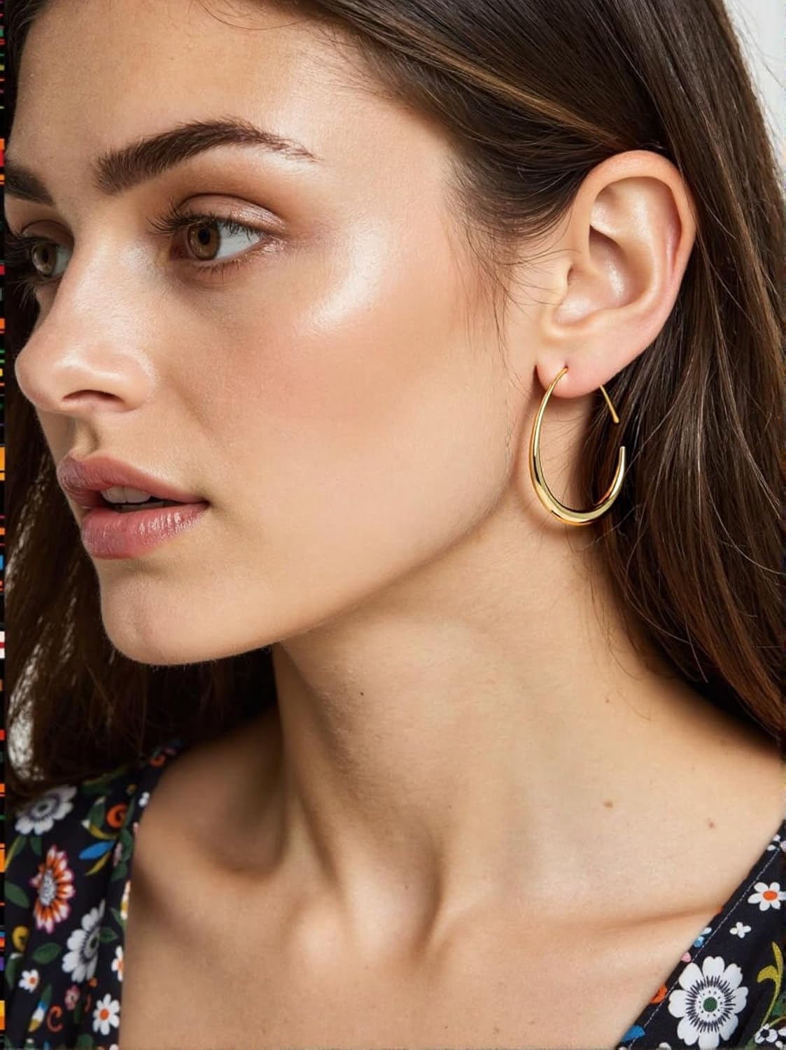 14k Gold/White Gold Plated Lightweight Teardrop Hoop Earrings for Women Large Oval Pull Through Hoop Earrings High Polished Statement Jewelry Gift for Women - Image 2