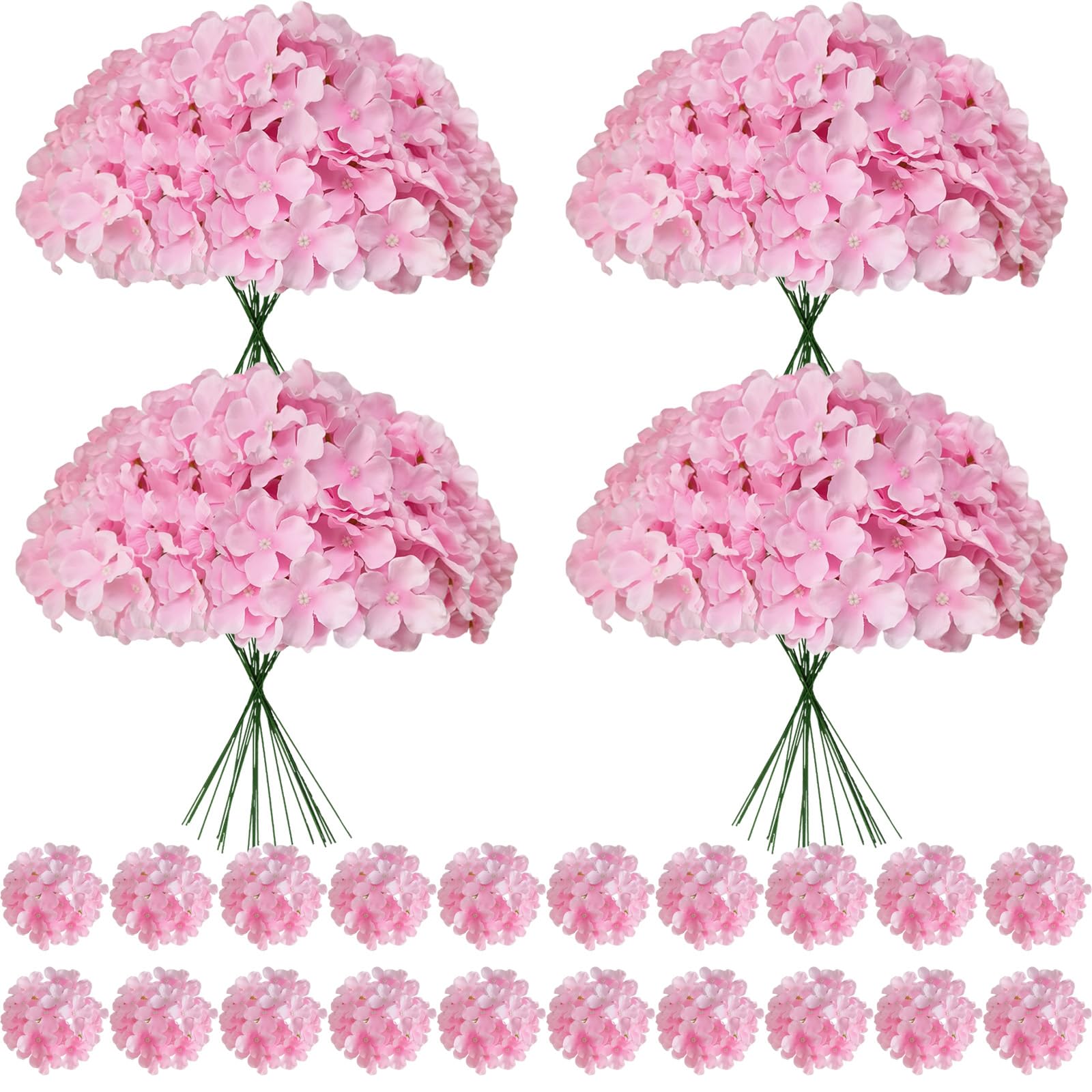 Cherica 100 Pcs Faux Pink Hydrangea