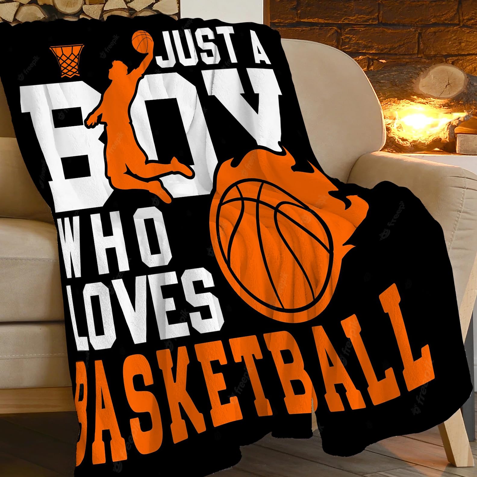Basketball Blanket Gifts for Boys Girls Just a Boy Who Love Basketball Throw Blanket Warm Soft Micro Sports Flannel Blanket Ultra Luxurious Cozy Lightweight Plush Blanket for Kids Adults 50