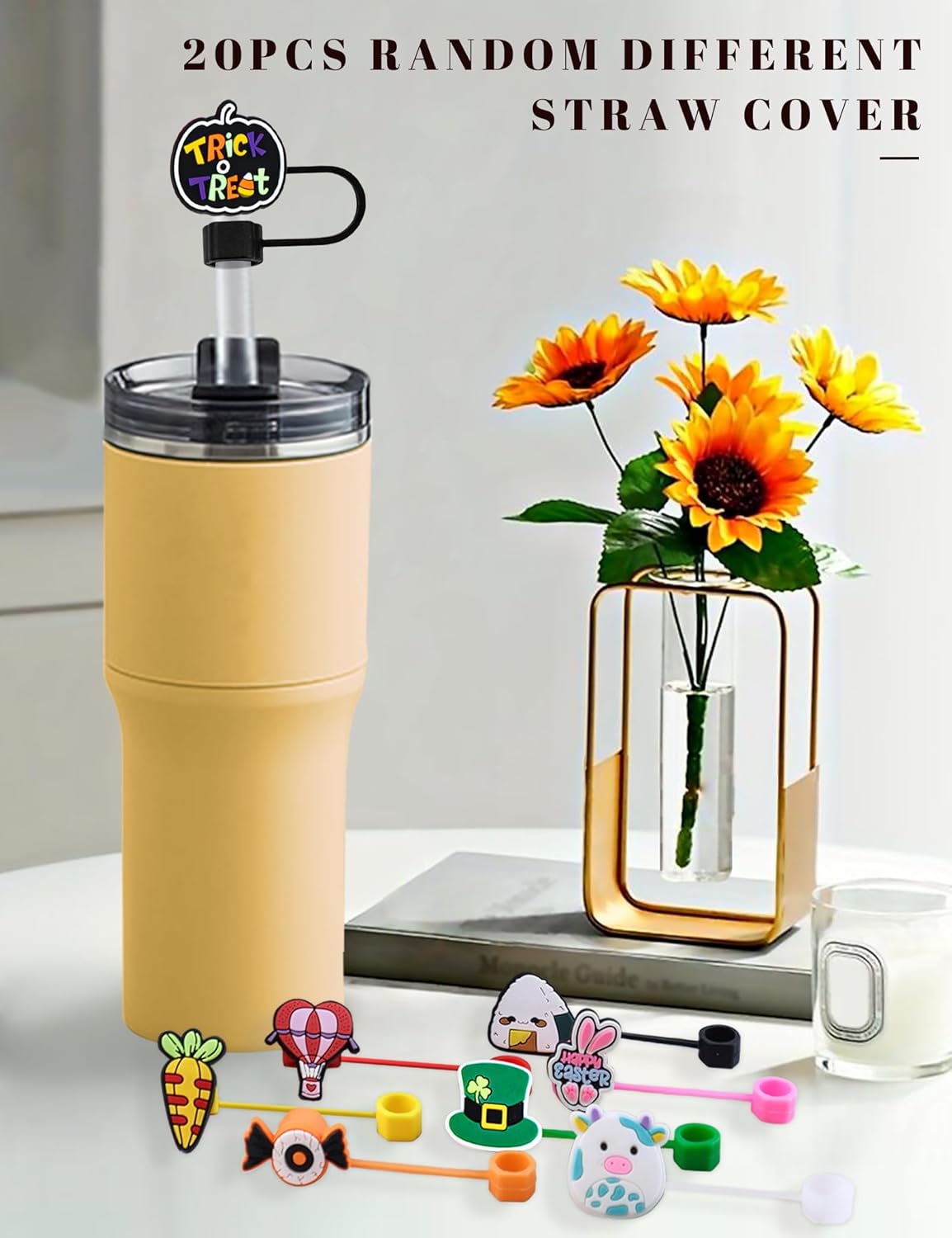 20Pcs Random Different Straw Cover Toppers for Stanley 30&40 oz Tumbler Cute Cartoon Straw Covers Cap 10mm/0.4in Dust-Proof Reusable Lids - Image 2