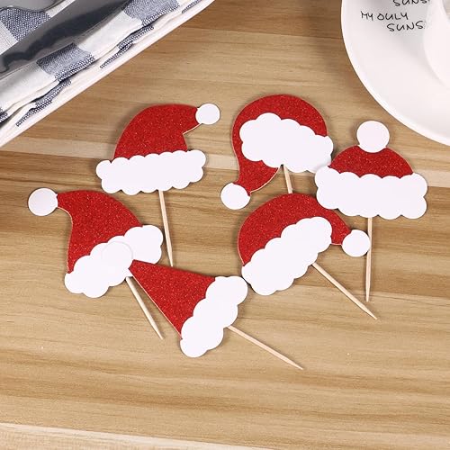 Miniatura 4 de NOLITOY 36pcs Capacillos Para Cupcake Decoración de Navidad Palillo de Dientes de Navidad Cupcake Pick Sombrero de Navidad Decoración Cupcake