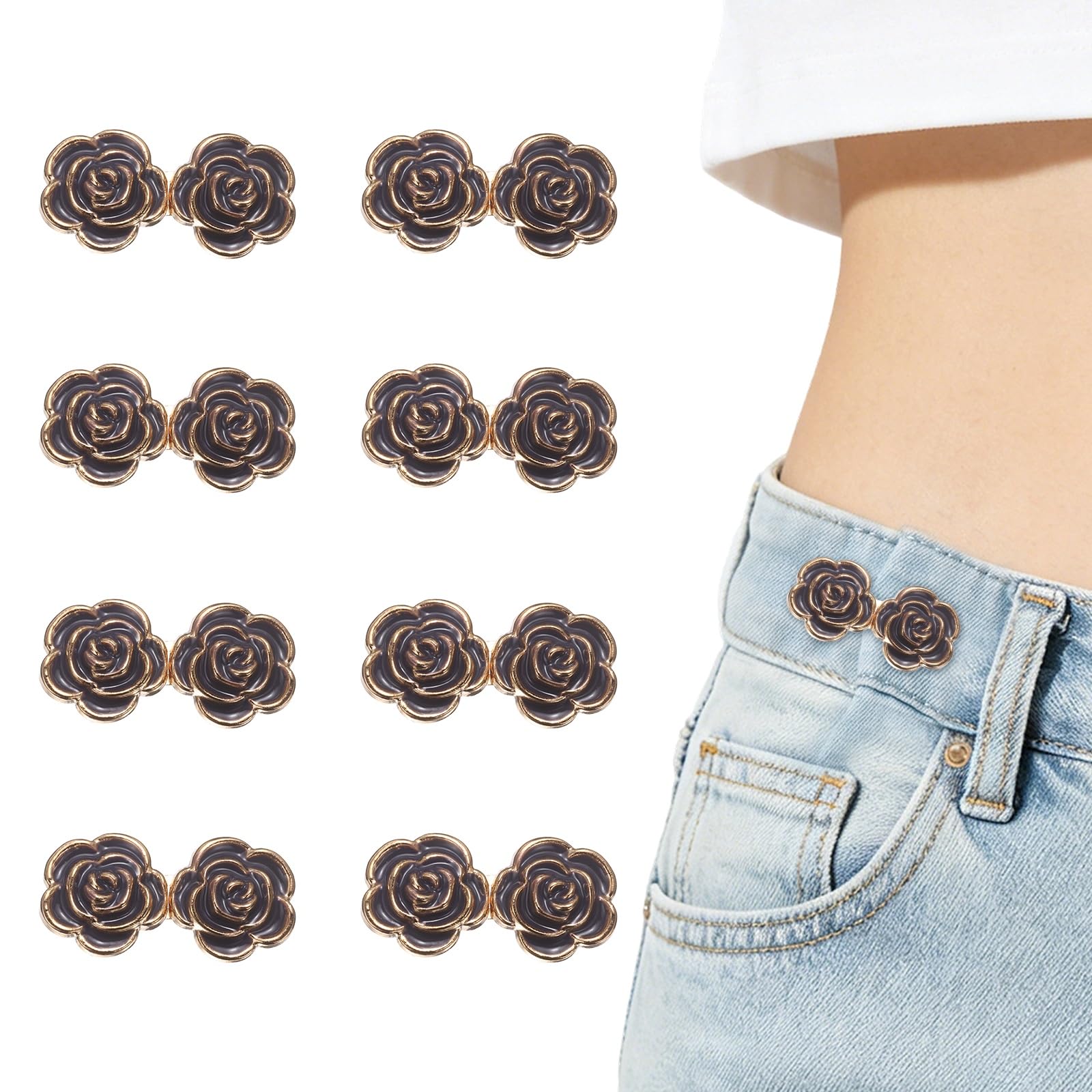 sourcing map 8 Sets Pant Waist Tightener, Adjustable Rose Waist Buckles Clips No Sewing Detachable Decorative Jean Button Pins for Loose Jeans Denim, Purple