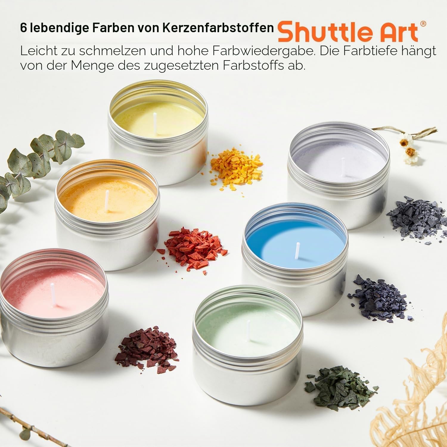 Shuttle Art Kerzen Selber Machen Set, DIY Kerzenherstellung Set mit 1,36kg Sojawachs, Schmelztopf, Duftöl, Dochten, Kerzendosen, Farbstoffen, Kerzen ziehen, Candle Making Kit, Duftkerzen Selber Machen