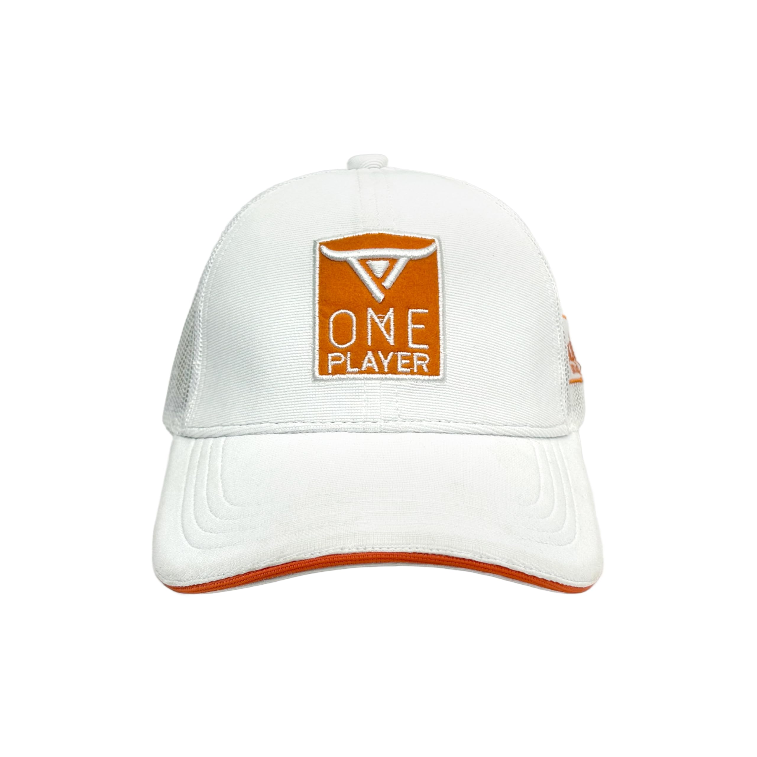 ONE PLAYER Trucker Cap for Men Women Stylish Breathable Mesh Adjustable Snapback Caps Sun Protection Trendy Fashion for Teens Sports Gym Summer Hat White/orange-OPNWO05-picture-34
