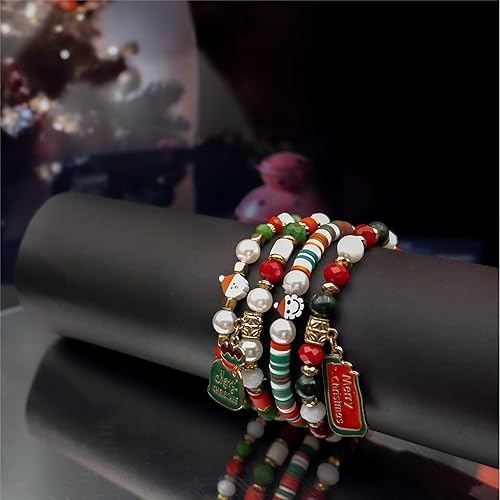 Miniatura 4 de pVq Pulseras de Navidad para mujer, pulsera elástica con cuentas, pulseras de dijes navideños, regalos de joyería, accesorios para rellenar