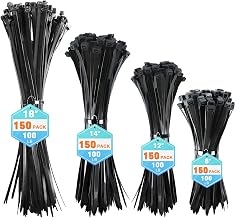 Zip Ties Assorted Sizes, RAZCC 600 Pack (8+12+14+18Inch) Black Cable Ties, Self-Locking Plastic Wire Ties with 100lb Tensile Strength, Black Nylon Zip Ties for Indoor and Outdoor