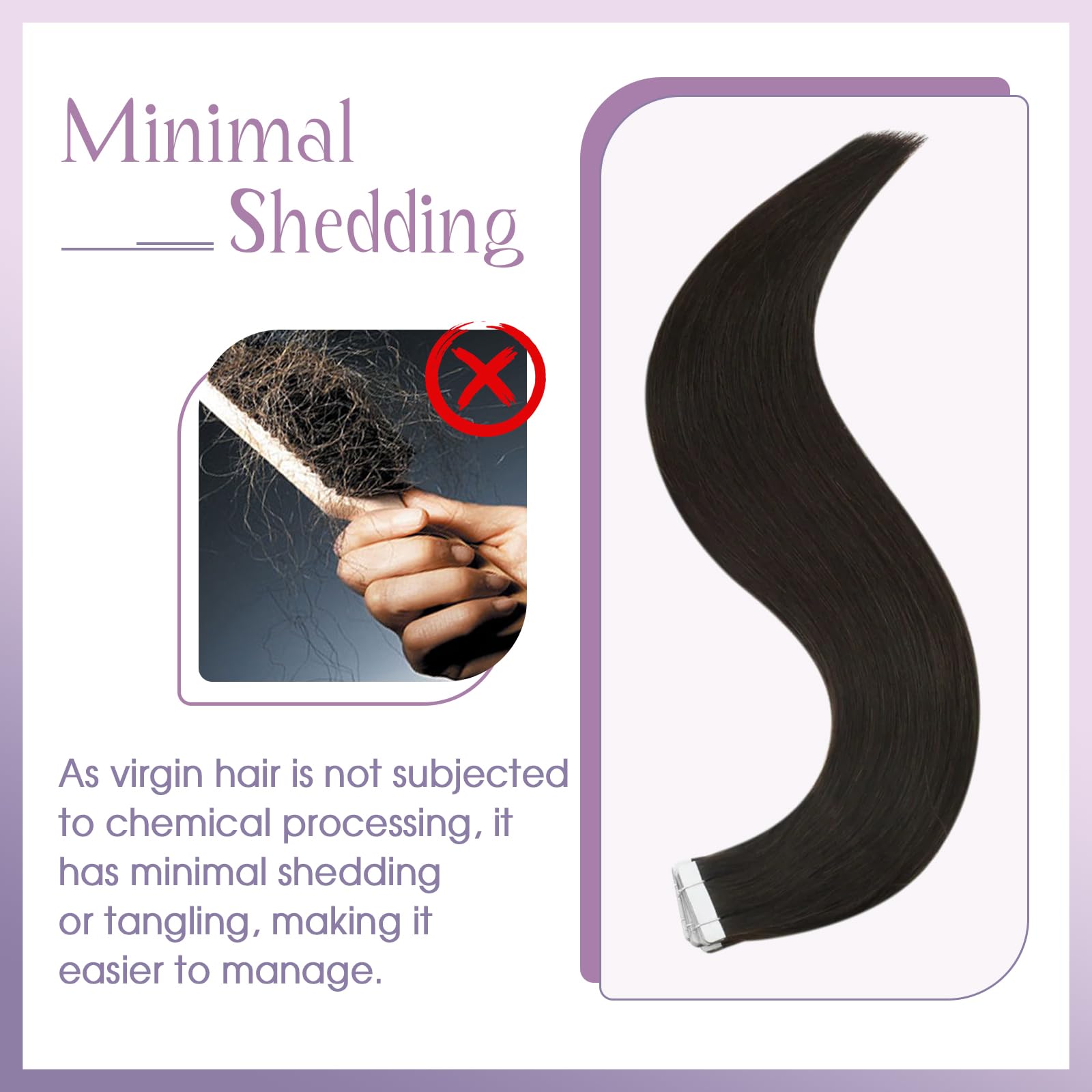 Fshine Extension adesive per capelli veri, 60 cm, 12,5 g, 5 pezzi, invisibili, in capelli veri, colore marrone scuro, 2