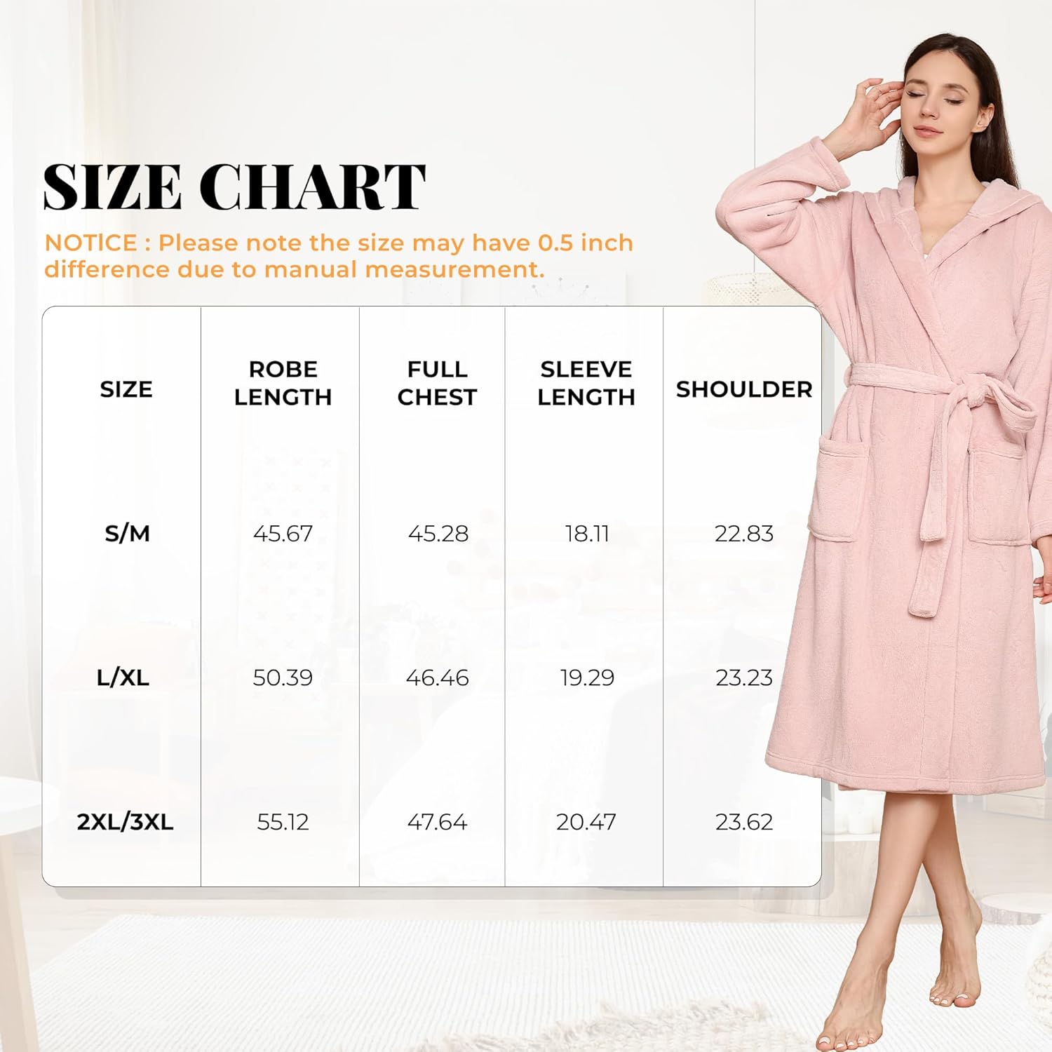 LYCY Womens Hooded Plush Long Robe, Soft Warm Bathrobe for Women Mid-Length Fluffy Spa Robe - Image 6