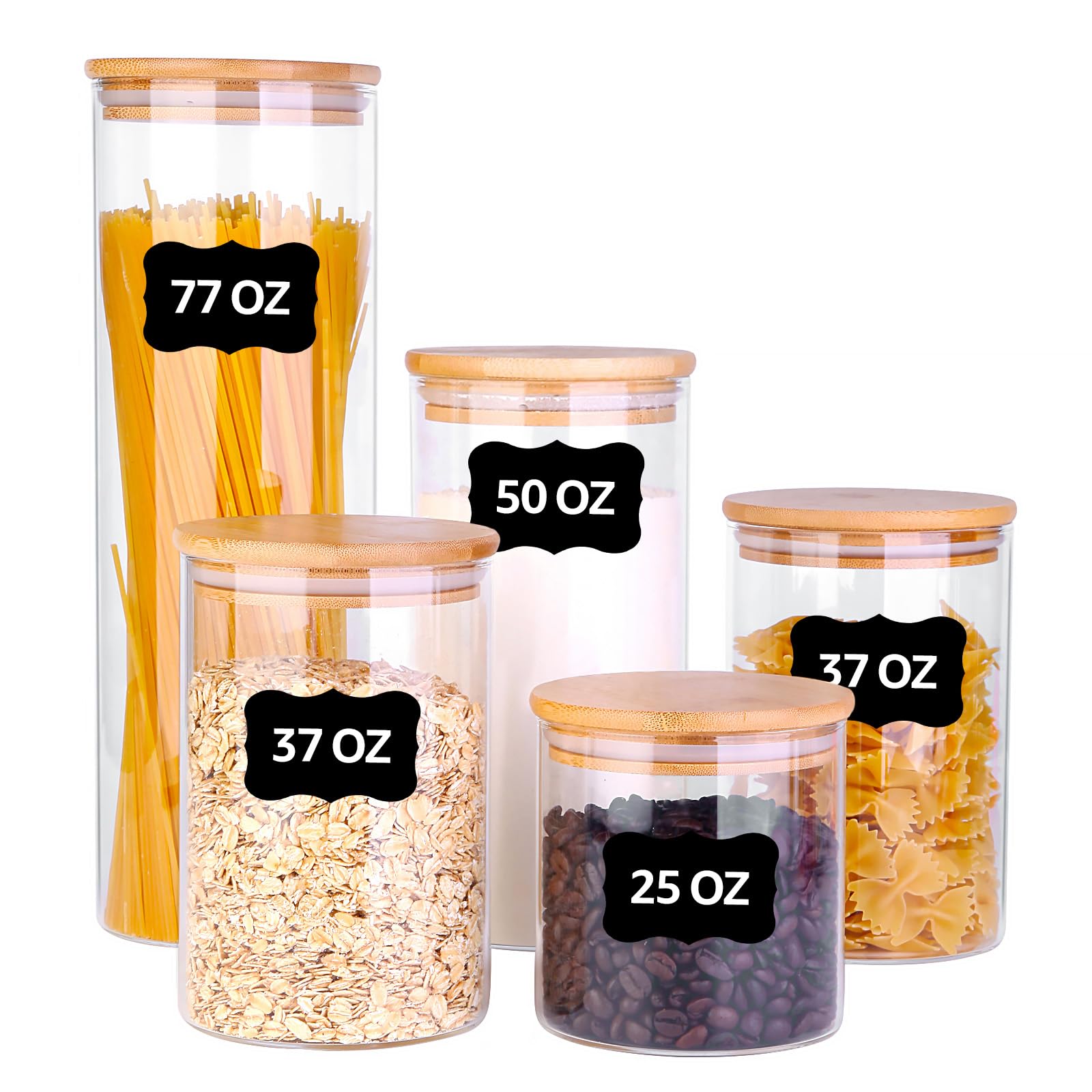 Tarros de vidrio para almacenamiento de alimentos, recipientes de alimentos con tapas herméticas de bambú para pasta, galletas, nueces, granos de café, cereales, recipientes de vidrio para cocina,