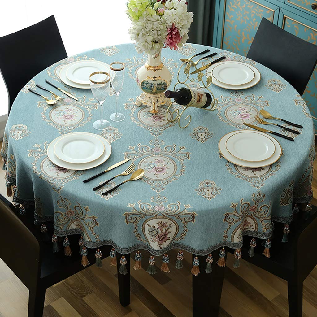 Nappe ronde de mariage bleue en coton de style country américain de 200cm pour table de fête