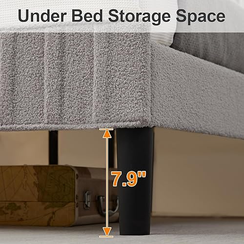 Miniatura 20 de VECELO Base de cama individual tapizada con cabecera de tela de peluche ajustable en altura, listones de madera fuertes que soportan 7.9 pulgadas