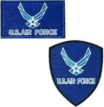 2 Pack American US Air Force Wings Flag Embroidered Patches USA Air Force Wings Rectangle and Shield Shape Emblem Tactical Patches for Military Backpack Hat Jacket Decorations