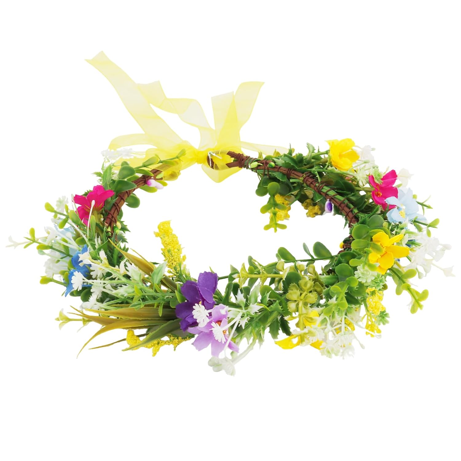 Aprince Flower Crown for Women Girls, Bride Green Leaf Flower Headband Fairy Floral Headpiece Boho Hair Wreath Halo Crown with Ribbon for Wedding Birthday Halloween Festival Maternity Photo Prop