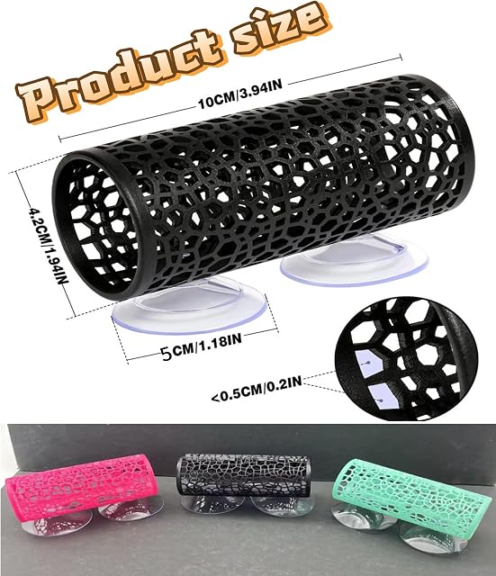 Hollow Betta Fish Cave Tunnel with Suction Cups - Stress Relief Aquarium Accessories for Shy Species,Small Hole Design,Nano Tank Hideout & Decorations (Black)