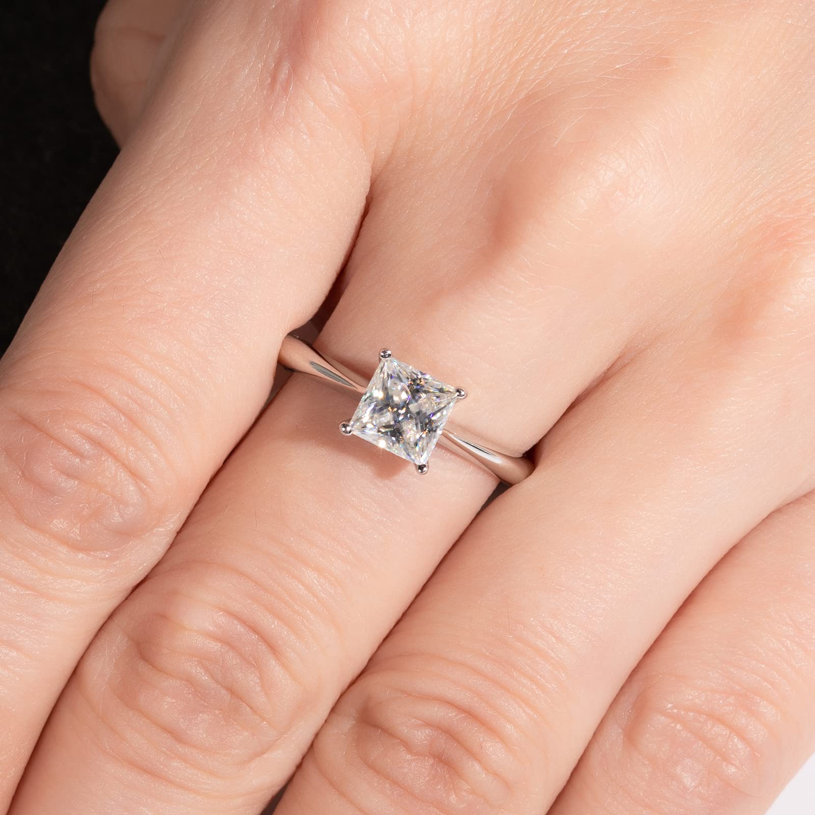 Anillos de compromiso de moissanita de corte princesa 1.2/2.524cttw Color D VVS1 Clarity Moissanite Diamond 925 Plata de ley Solitario Promesa Anillos de boda para mujeres con certificado, 6