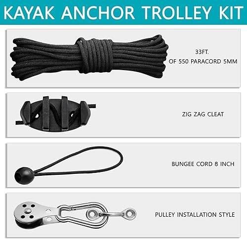 Miniatura 4 de Kit de carro de anclaje para kayak, asistente de anclaje, carrito de anclaje, sistema de anclaje para kayak, canoas, barco, etc. Cuerda de