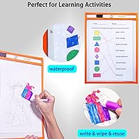 Vista 2 de MILEKE Bolsillos de borrado en seco resistentes, fundas de borrado en seco regrabables para la escuela y el trabajo, protectores de hojas de trabajo