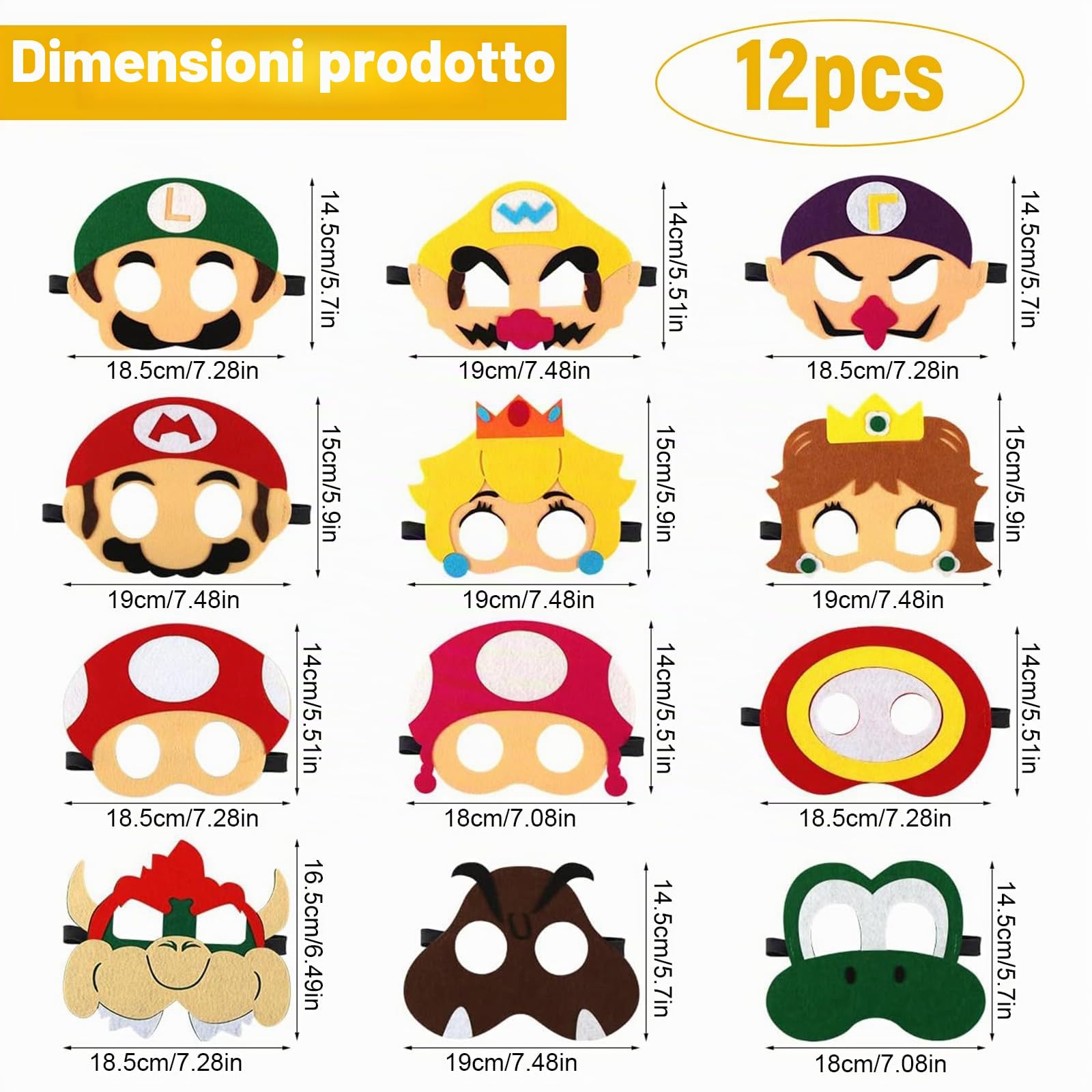 12 Pezzi Mario Maschere Animali, Maschere da Festa Cosplay, Maschere per Feste in Feltro, Festa in Maschera per Bambini e Adulti (Mehrere Stile)