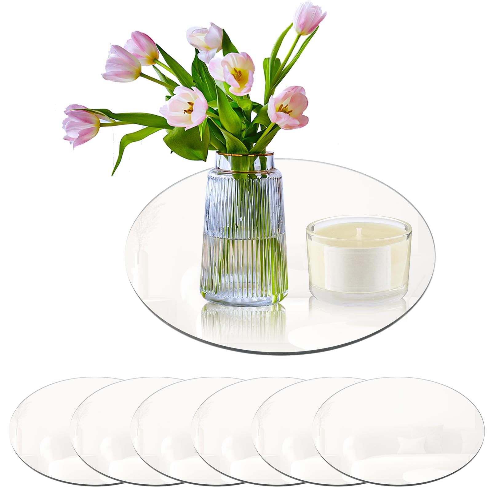 LEKEFETO Pack of 6 Round Mirror Trays, Diameter 20 cm Mirror Tray for Decorating, Round Mirror Plate Acrylic Glass, Mirror Trays for Wedding Table Table Centerpieces, Home Decoration