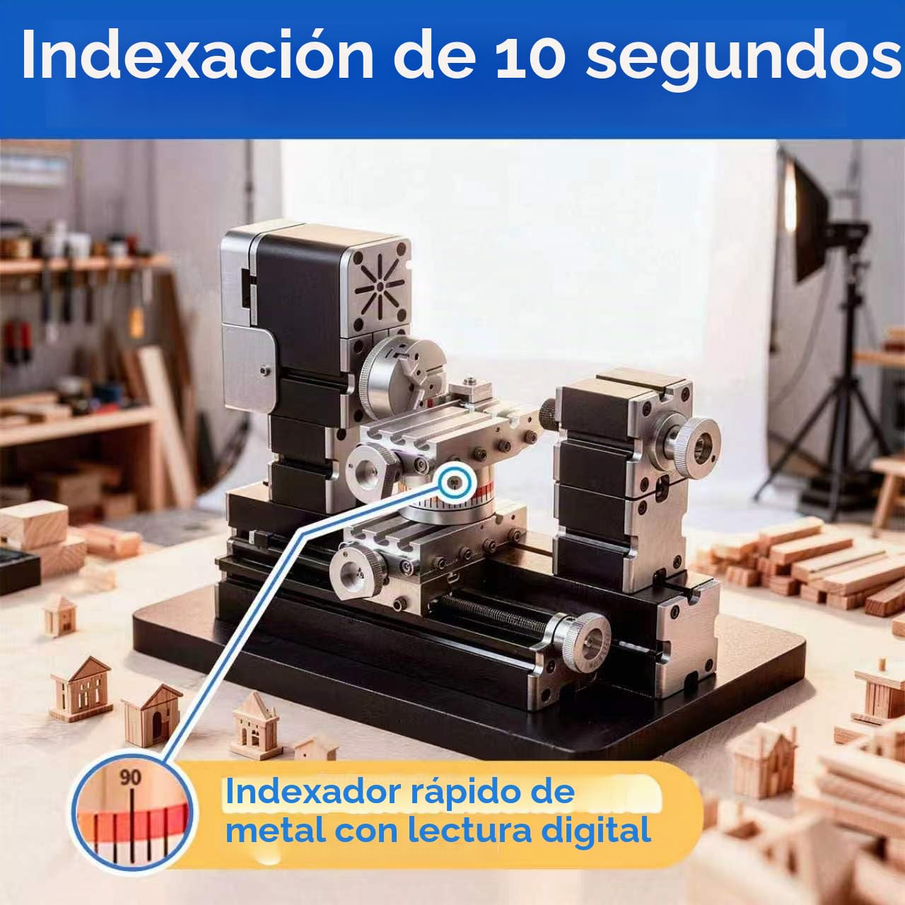 Mini torno de metal 60W 12,000 RPM, herramienta de máquina de 4 ejes para metal blando, madera, acrílico, plástico, mini torno de precisión con guarda de seguridad, indexador rápido, escala de