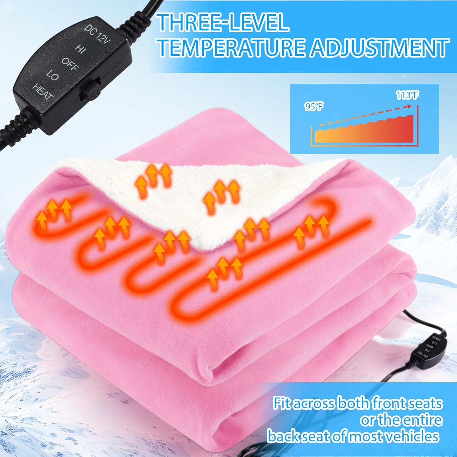 2 Pack Heated Car Blanket,12 Volt 3 Heating Levels 60" X 43" Electric Blanket Adjustable Temperature Portable Heated Throw for Car SUV RV Camping Winter Cold Weather (Pink)