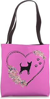 Chihuahua Dog With Paw Prints And Flowers On Pink Tote Bag