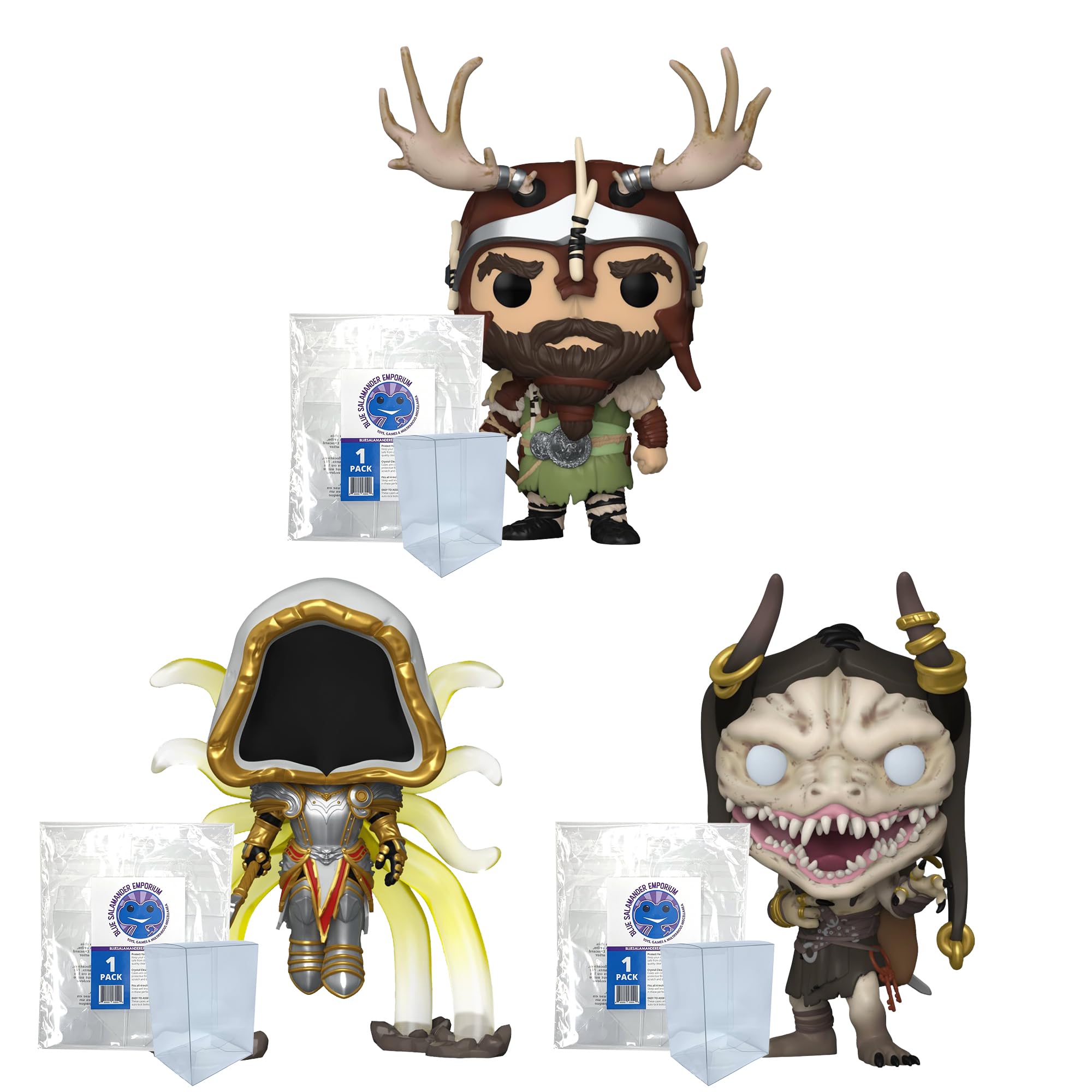 Blue Salamander Emporium Protector Case + Vinyl Figure Bundle - Includes Diablo IV Set of 3: Druid #941, Inarius #952, Treasure Goblin #953 Vinyl Figures + 3 Plastic Protective Cases