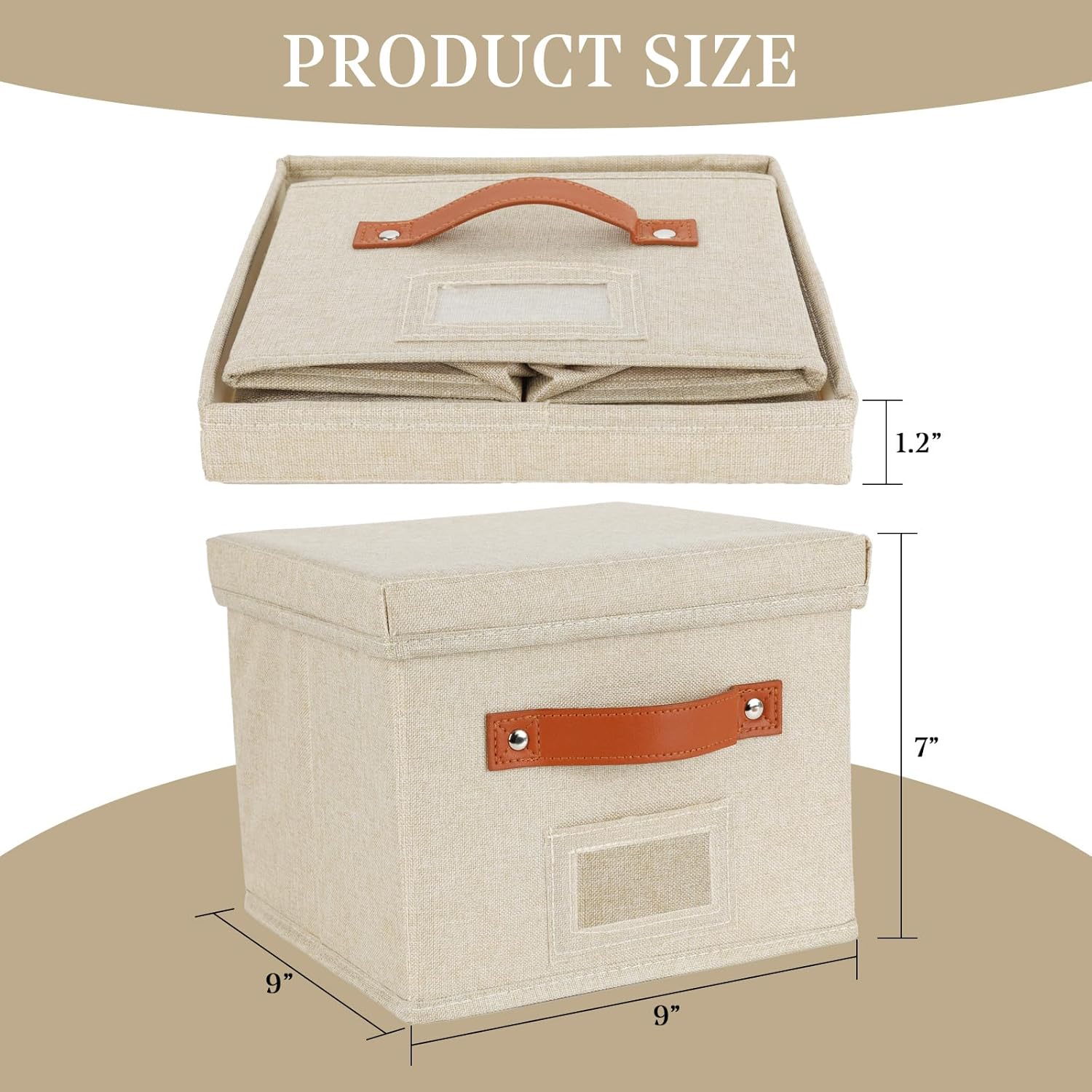 Greeting Card Organizer with dividers - Storage Box with lid Holds 150+ Cards - Assortment Box for Greeting Cards,Recipes, Photos, Envelopes, Keepsake - 9 x 9 x 7 Inches (Beige, 2 pcs)