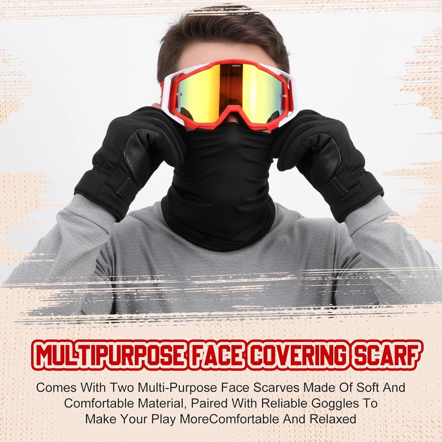 2 Pack Atv Goggles Motorcycle Motocross Dirt Bike Ski Goggle Anti-fog Windproof Dustproof, with 2 Neck Bandana - Image 5