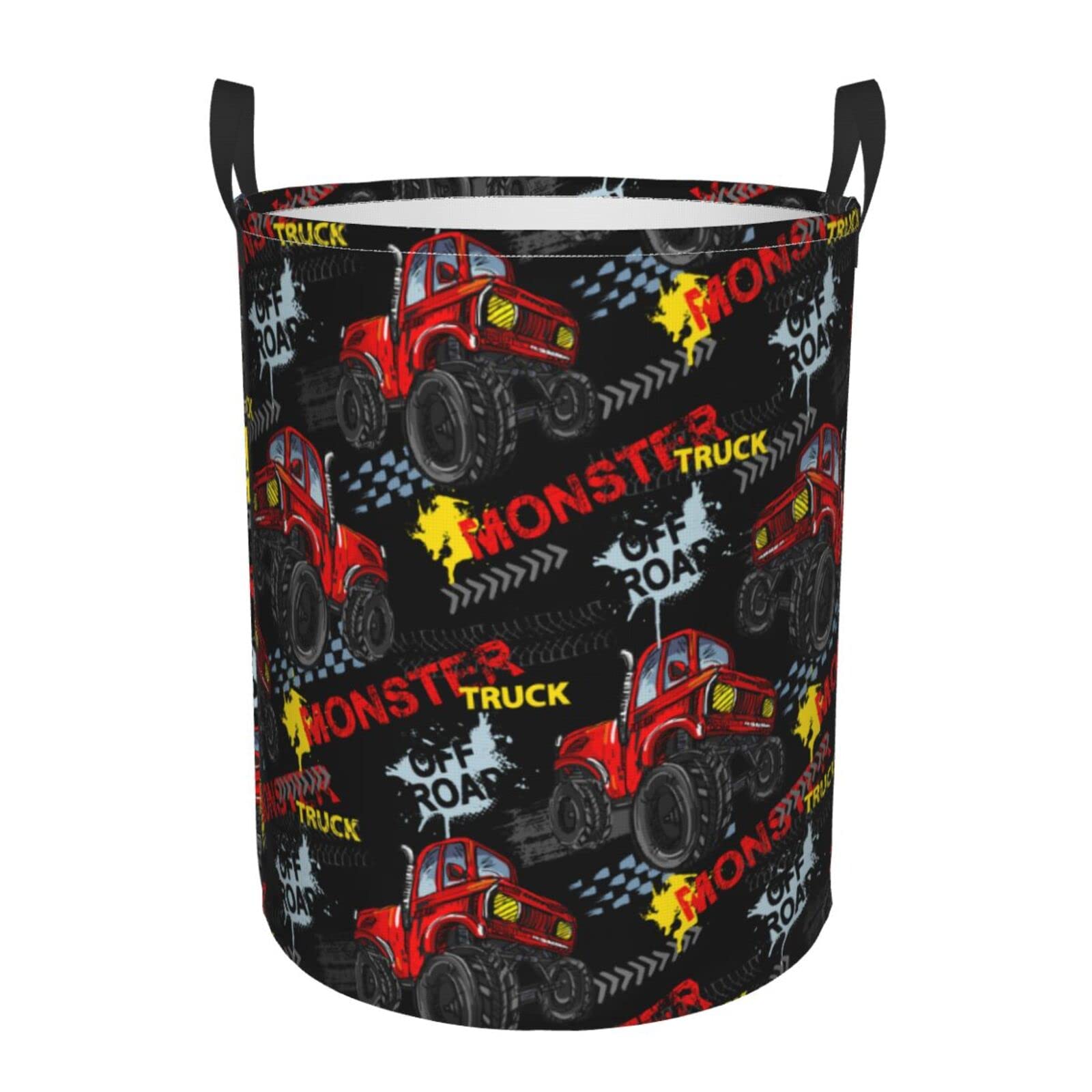 Gbuzozie Cute Monster Trucks Cars Round Laundry Hamper Storage Basket Toys Clothes Organizer Bin For Home Bathroom Bedroom Dorm Nursery, 38l