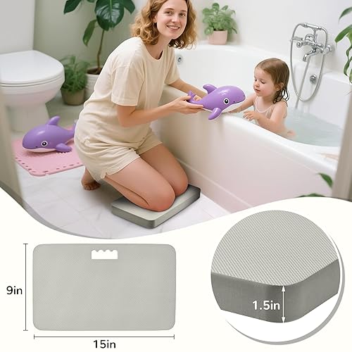Miniatura 4 de Bañera plegable gris para bebé con cojín y almohadilla para arrodillarse, bañera grande para bebés con termómetro y almohada de apoyo, bañera