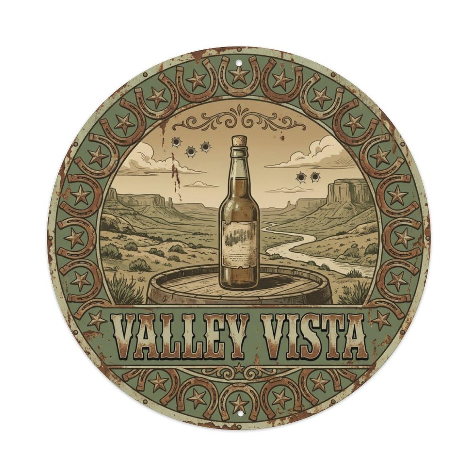 Vintage Beer Western Cowboy Valley Vista Retro Bar for Pub Metal Tin Sign