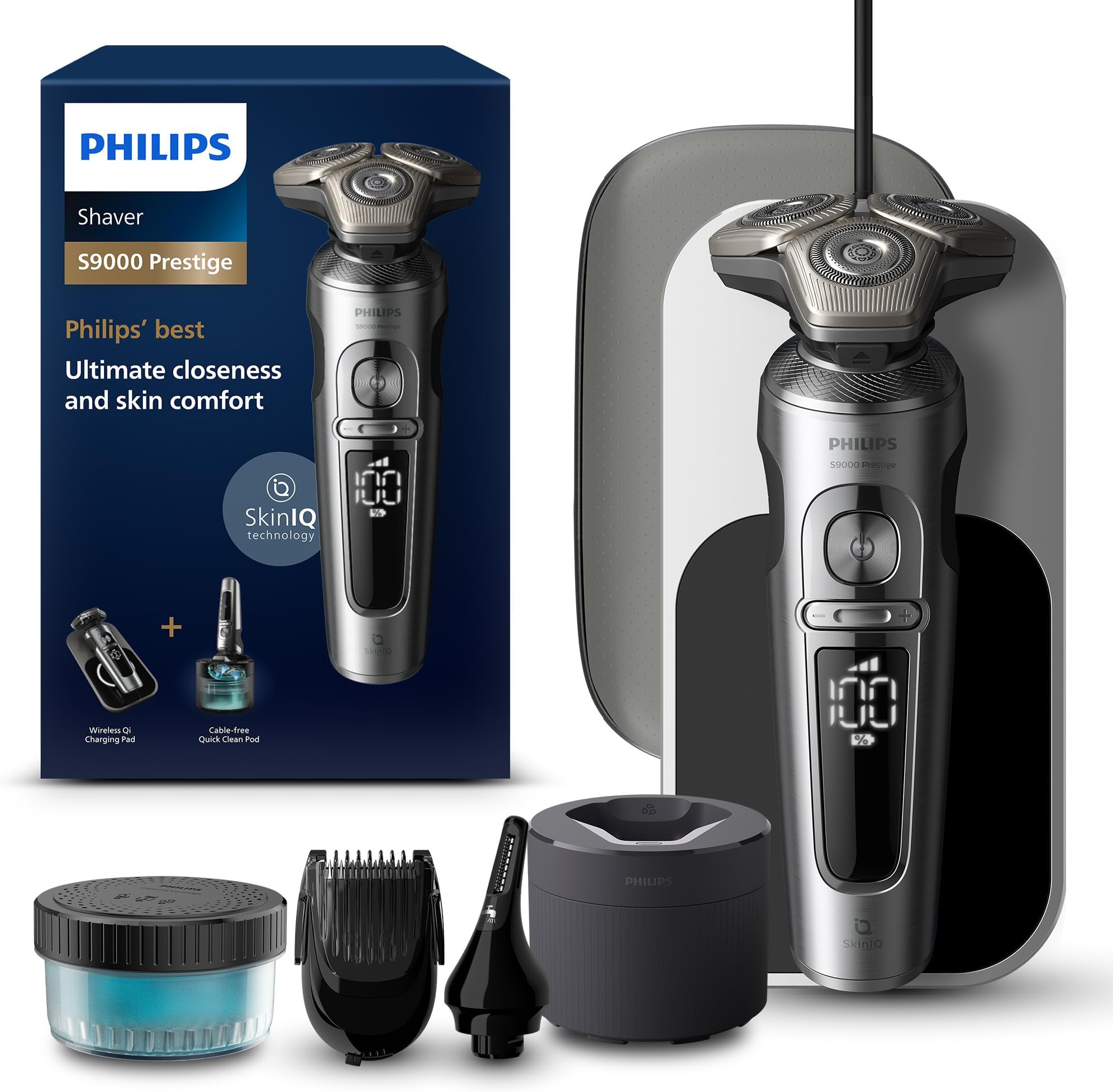 Wet and Dry Electric Shaver Series 9000 Prestige, Razor with NanoTech Dual Precision Blades, Hydro SkinGlide Coating, Ultraflex Suspension System, Top-Spin Digital Motor (Model SP9885/35)