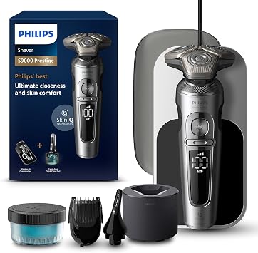 Philips Wet and Dry Electric Shaver Series 9000 Prestige, Razor with NanoTech Dual Precision Blades, Hydro SkinGlide Coating, Ultraflex Suspension System, Top-Spin Digital Motor Model SP9885/35