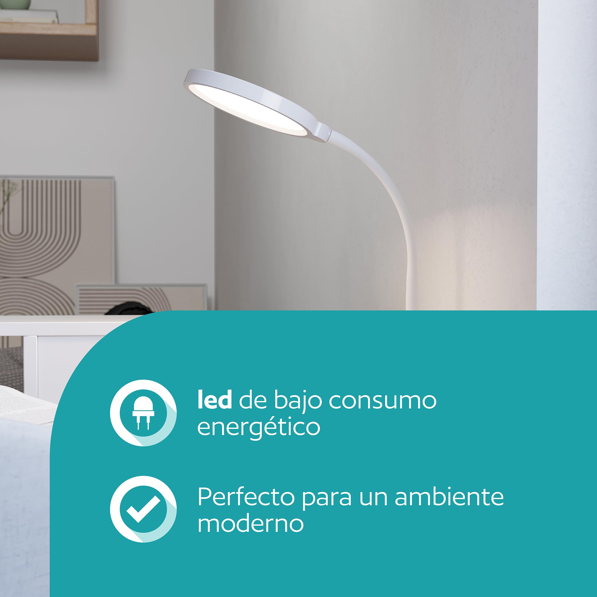 Eglo Lauro Lámpara LED de escritorio, con pinza de ajuste, iluminación | de lectura táctil, regulable, fabricada en plástico de color blanco y con luz blanca cálida y fría