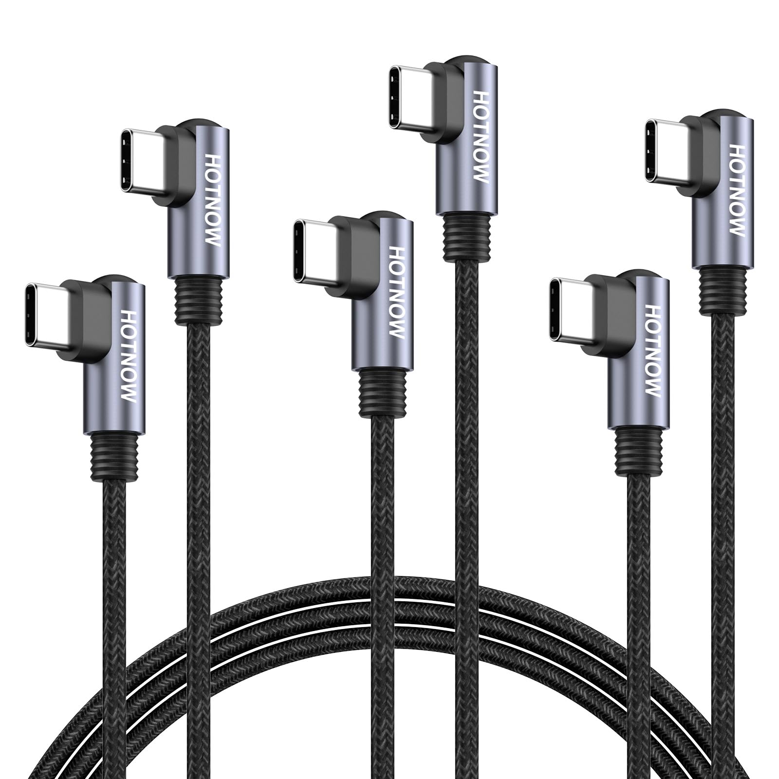 HOTNOW USB C to USB C Cable 3FT 3 Pack, Right Angle 90 Degree Type C to C PD 65W Fast Charging Cords, Compatible with iPhone 15/16,Power Bank and USB