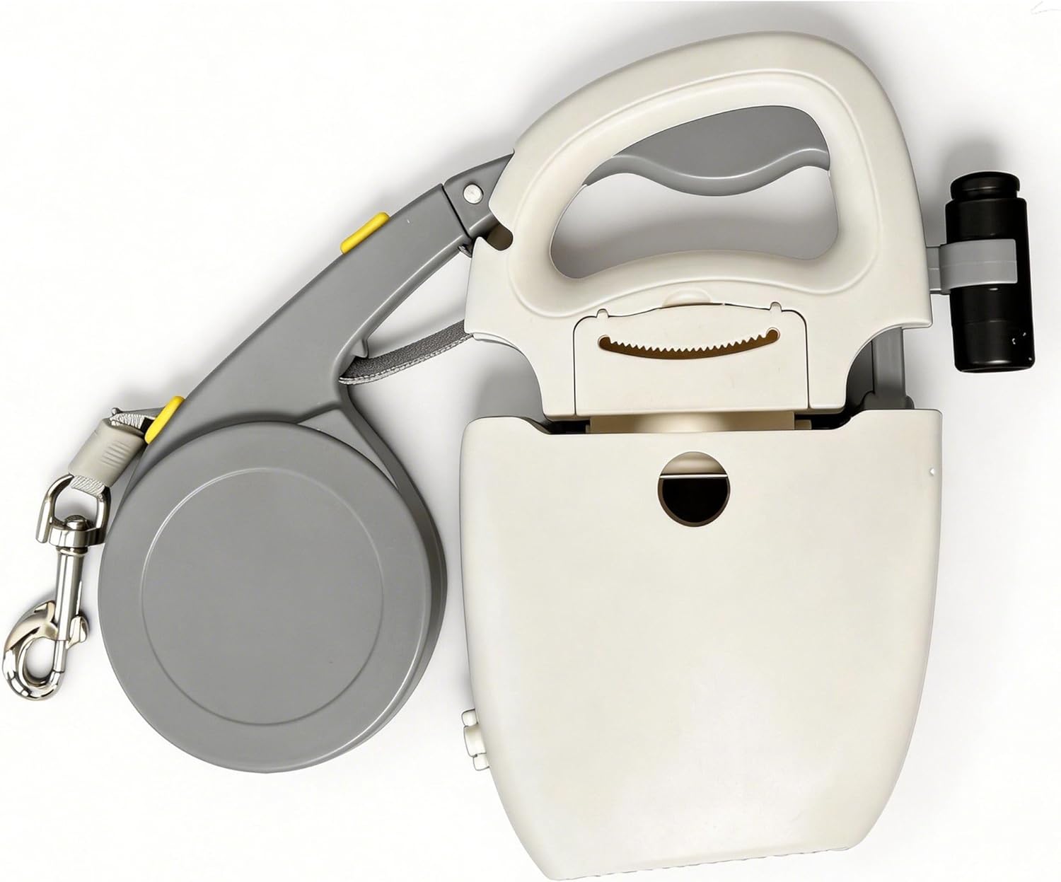 Retractable Dog Leash with Poop Bag Holder & Light, 16ft Tangle-Free Tape with Integrated Scooper for Small and Medium Dogs up to 55 lbs (ScoopLeash, White) (Standard)