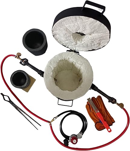 Miniatura 4 de LSMIITTH Horno de fundición de propano y crisoles - 35.3 lbs/35 libras, quemadores de doble forja, horno de fundición con herramientas de fundición
