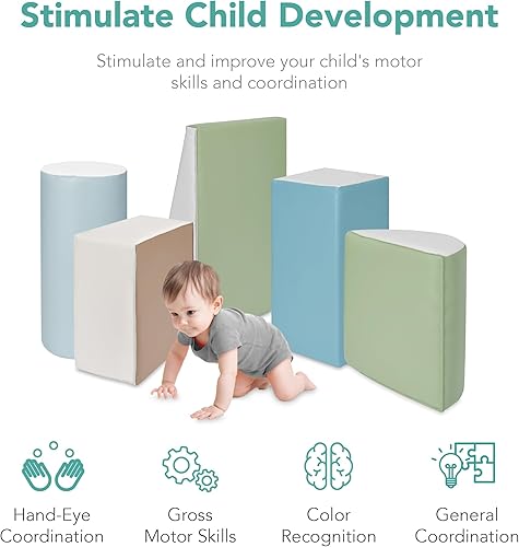 Vista 17 de Best Choice Products 5 piezas de bloques de espuma suave para niños para escalar y gatear, estructuras de juego para el desarrollo infantil