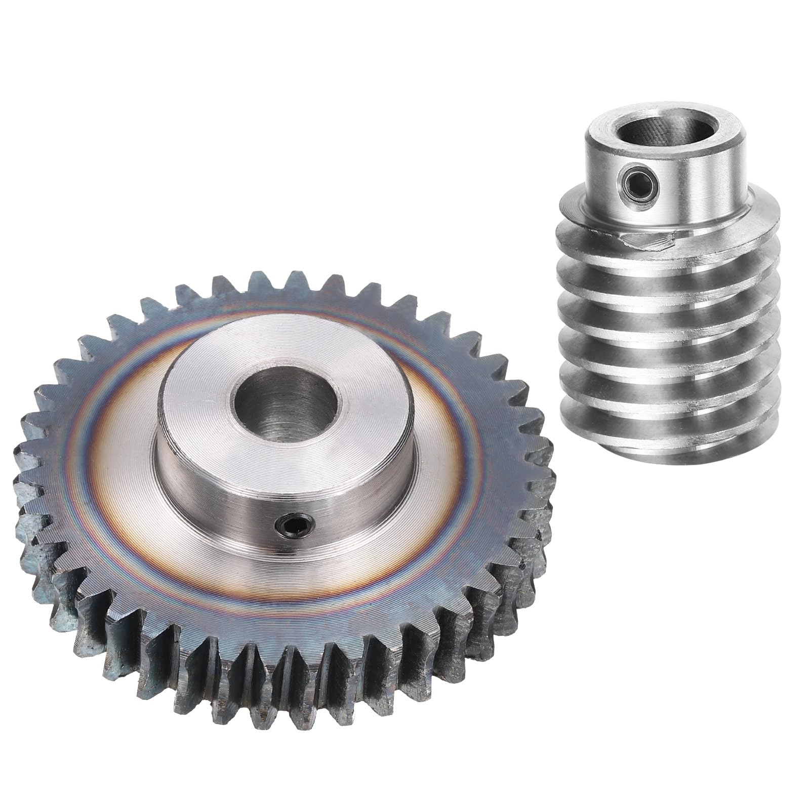 QUARKZMAN #45 Set Ingranaggio A Vite Senza Fine Acciaio 40T Modulo 1.5 Rapporto Di Riduzione 20:1 Rotazione Destra (Ingranaggio-Foro 12mm Diametro Esterno 63mm, Asta Foro 12mm)