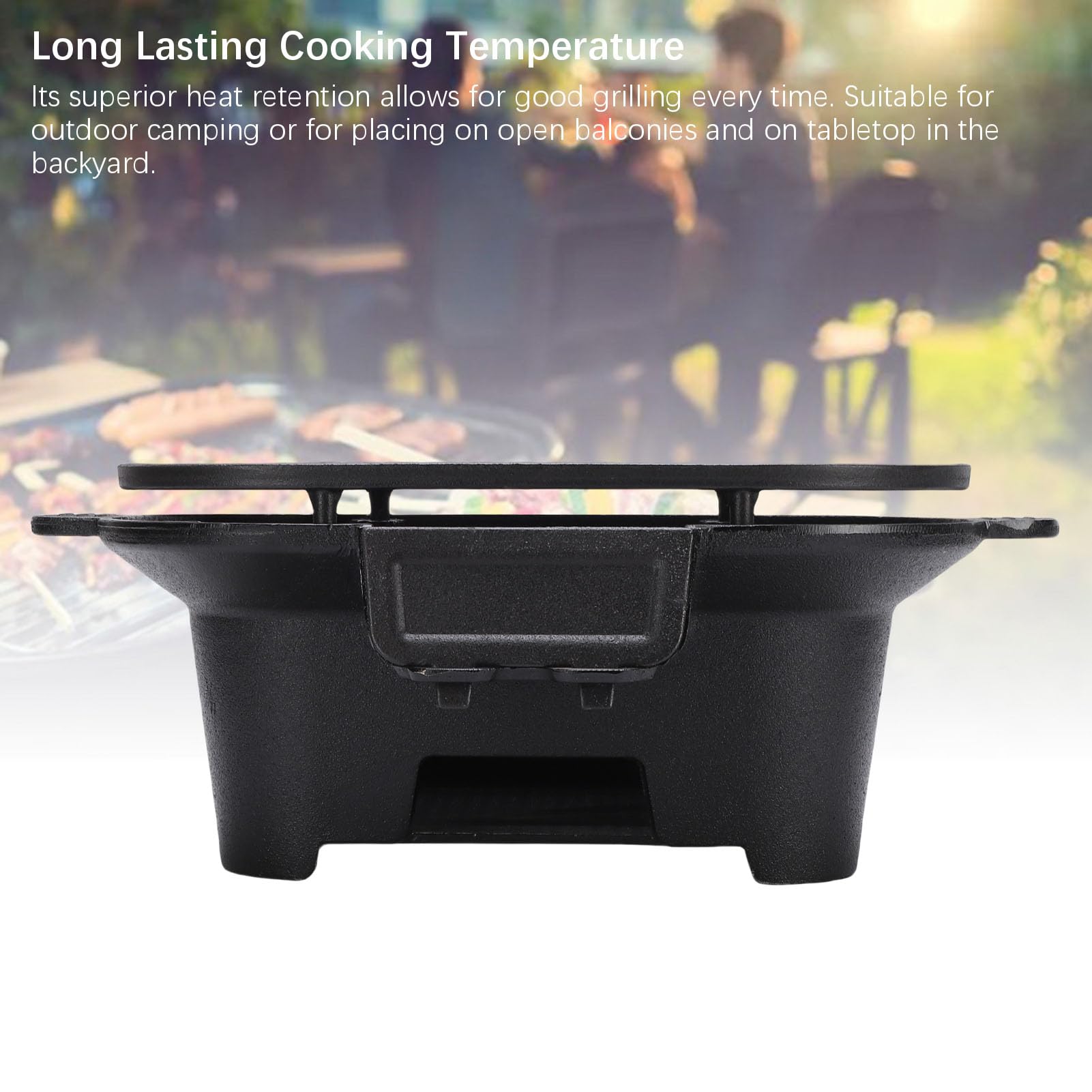 Zerodis Fornello Hibachi Rotondo in Ghisa, All'aperto con Cottura Efficiente, Distribuzione Uniforme del Calore Design Compatto per Barbecue da Campeggio e Piccoli Spazi