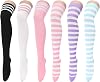 Zando Womens 6-Pack Cotton Thigh High Over Knee Socks - Striped Boot Socks & Leg Warmers for Daily, Sports, Cosplay